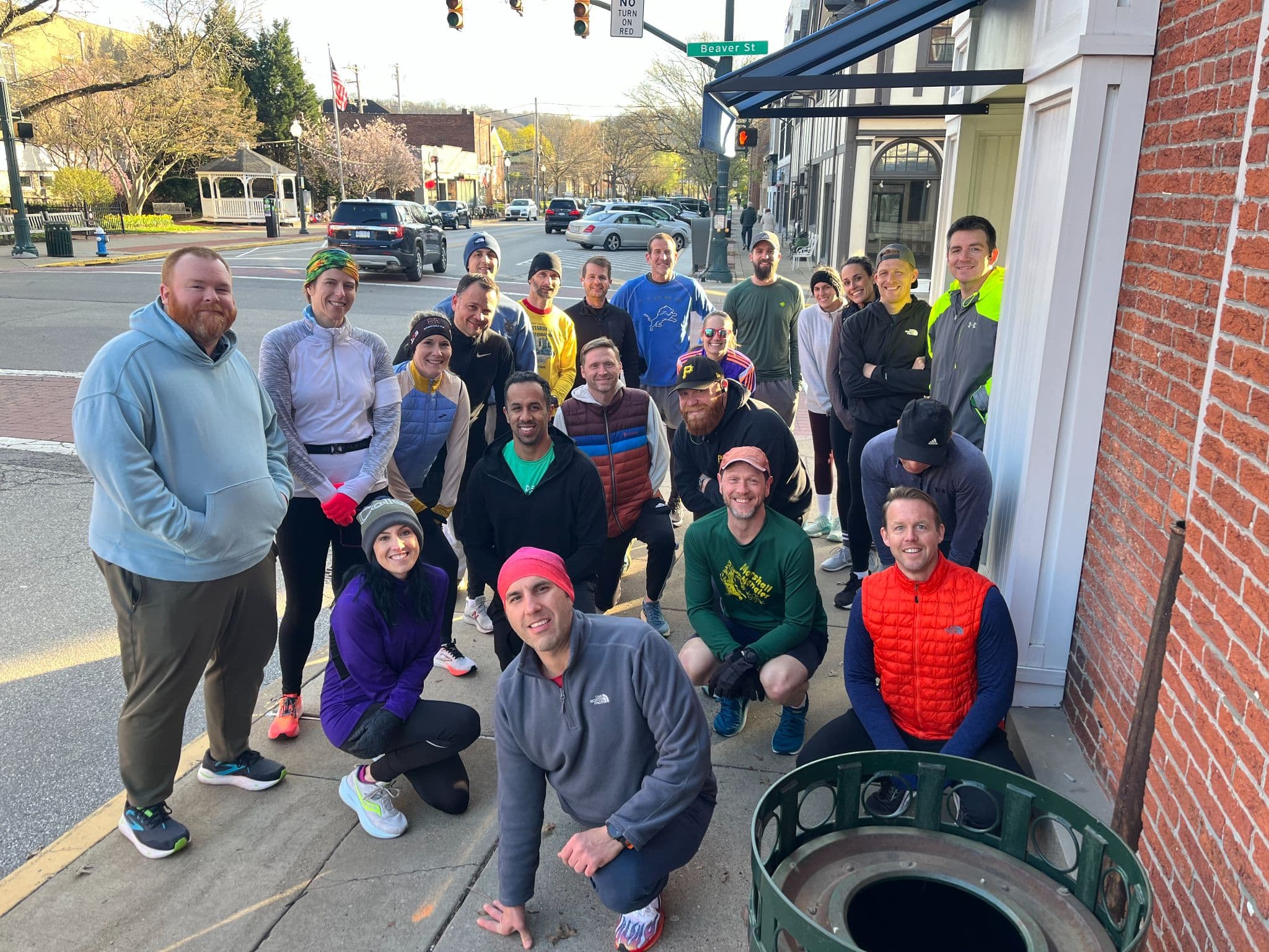 Sewickley Run Club members gathered at Broad Street before an early spring Tuesday run